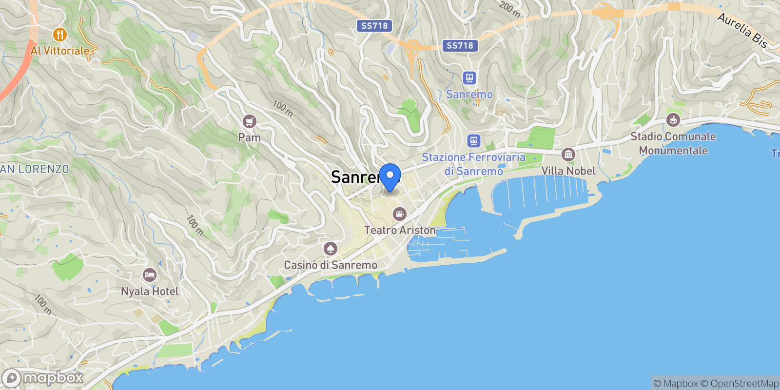 Map showing Sanremo, Liguria, Italy.