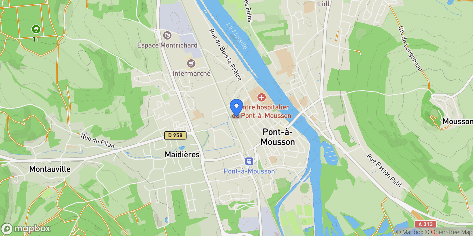 Map showing Pont-à-Mousson, Grand Est, France.