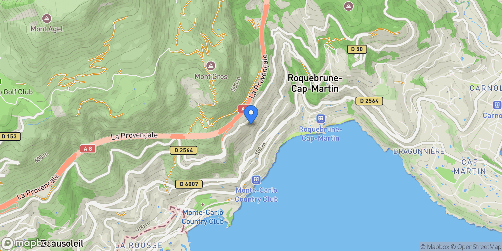 Map showing Roquebrune-Cap-Martin, Provence-Alpes-Côte d'Azur, France.