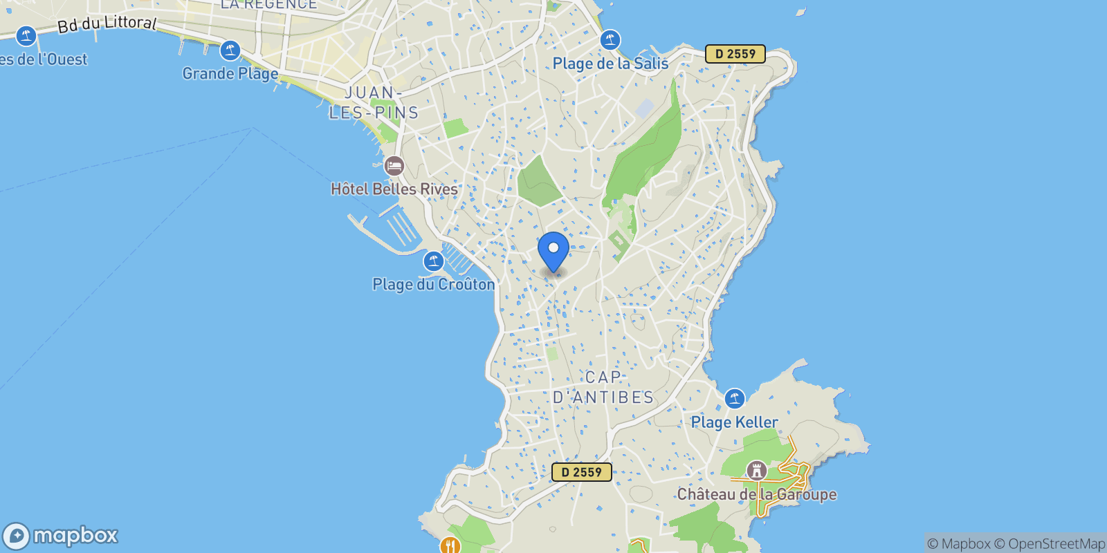 Map showing Antibes, Provence-Alpes-Côte d'Azur, France.