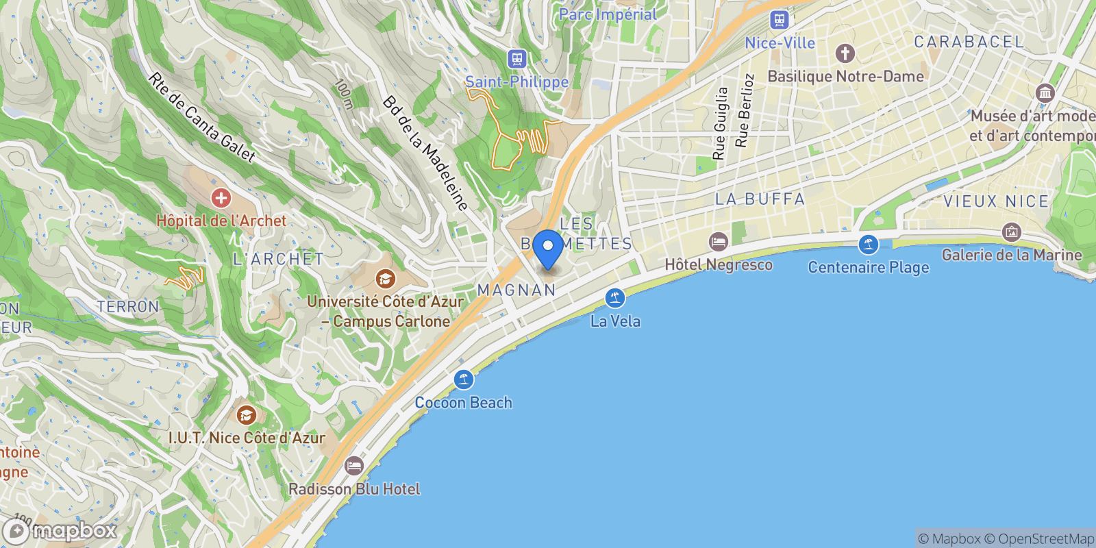 Map showing Nice, Provence-Alpes-Côte d'Azur, France.