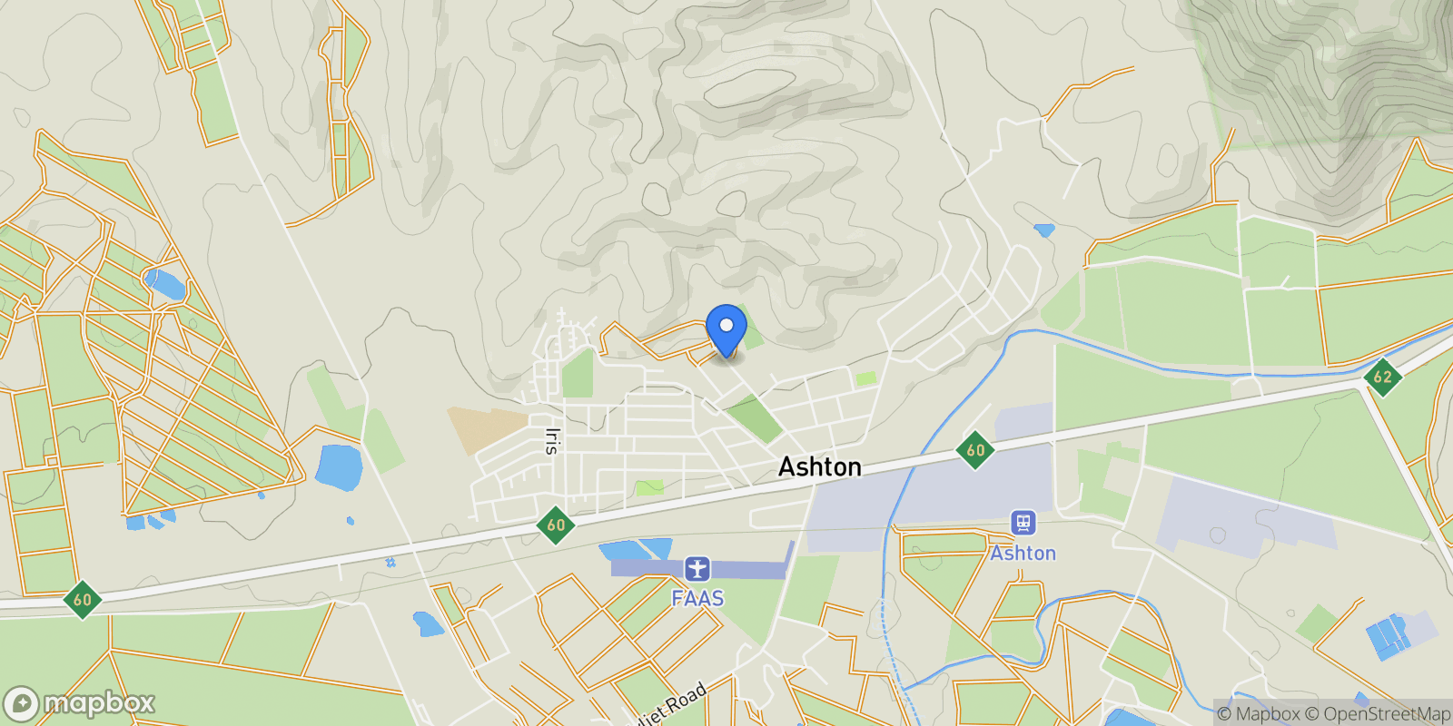 Map showing Ashton, Western Cape, South Africa.