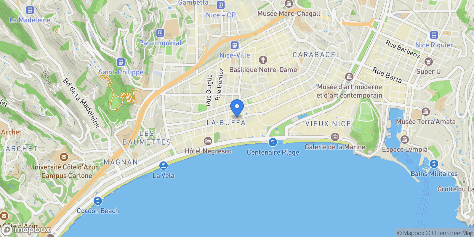 Map showing Nice, Provence-Alpes-Côte d'Azur, France.