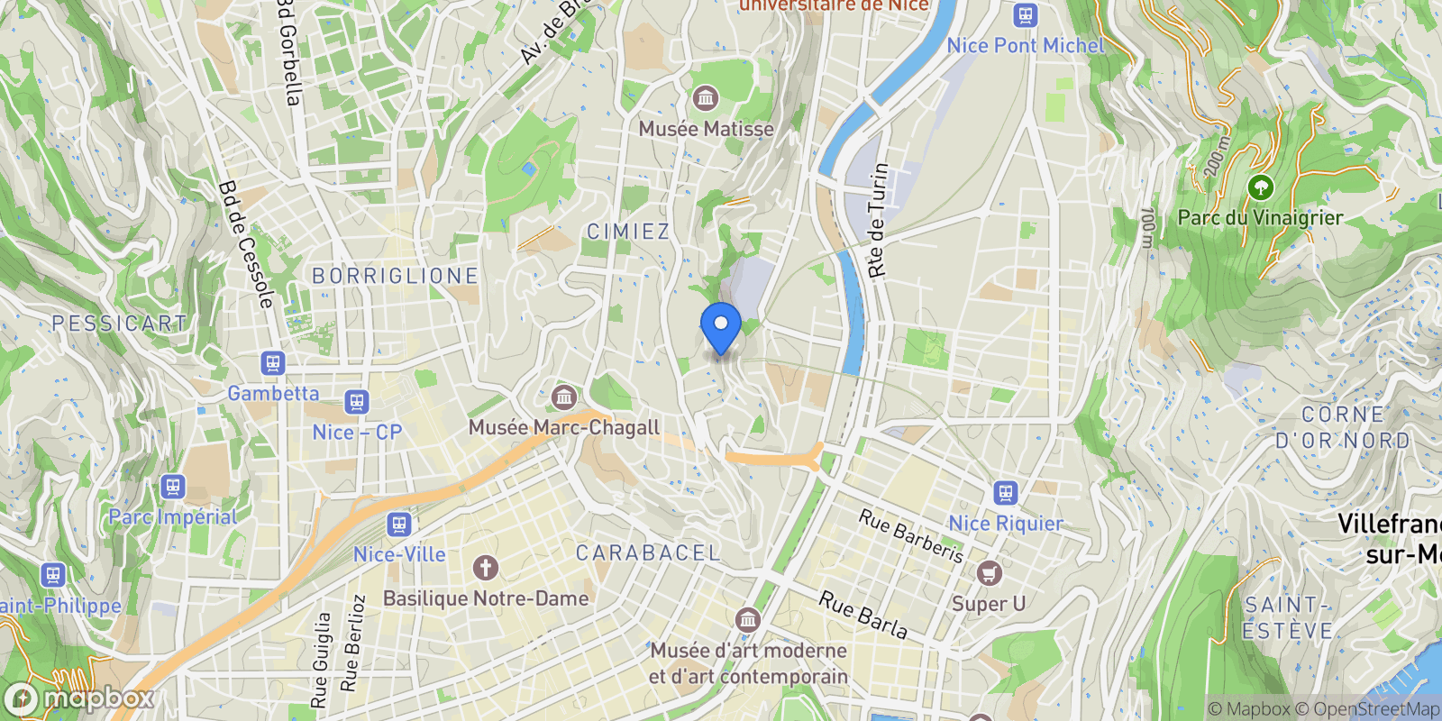 Map showing Nice, Provence-Alpes-Côte d'Azur, France.