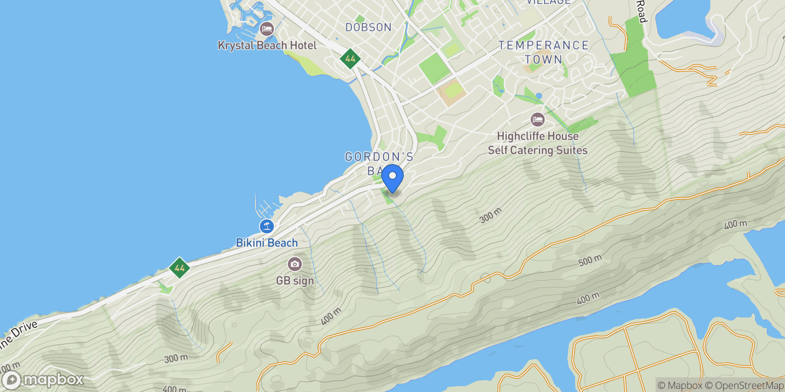 Map showing South Africa, Western Cape, Gordons Bay, Chapman Avenue, 1, Cape Town, Western Cape, South Africa.