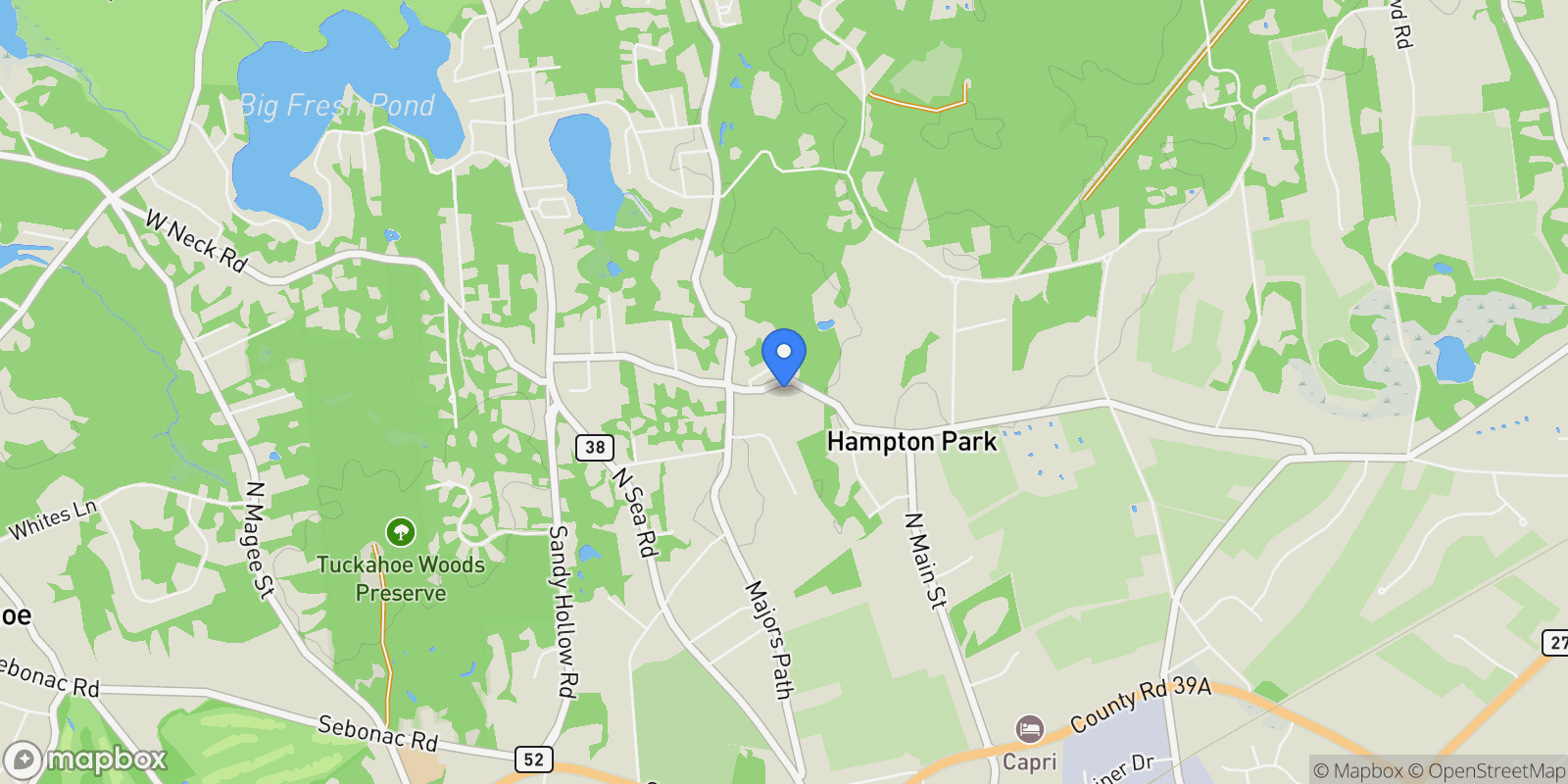 Map showing North Sea Mecox Road, Southampton, New York, United States.