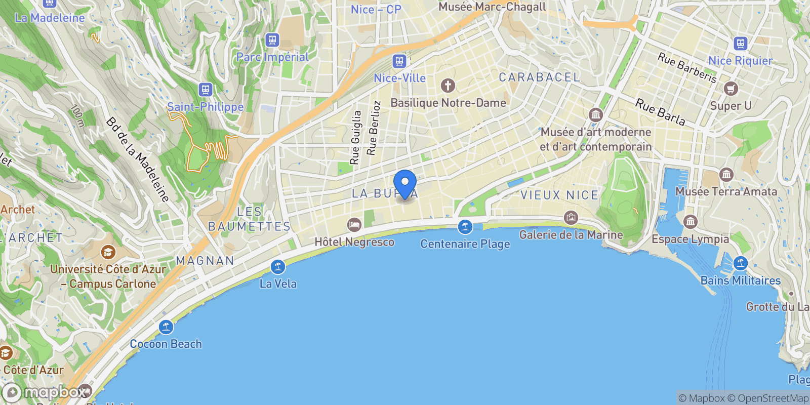 Map showing 24 Rue de France, Nice, Provence-Alpes-Côte d'Azur, France.