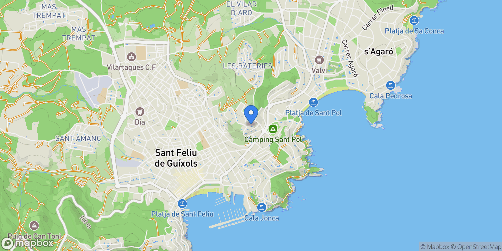 Map showing Carrer de l'Amallader 4, Sant Feliu De Guixols, GI 17220, Sant Feliu de Guixols, Catalonia, Spain.