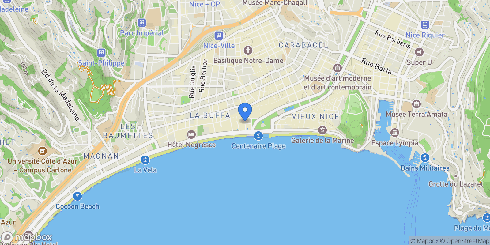 Map showing Nice, Provence-Alpes-Côte d'Azur, France.
