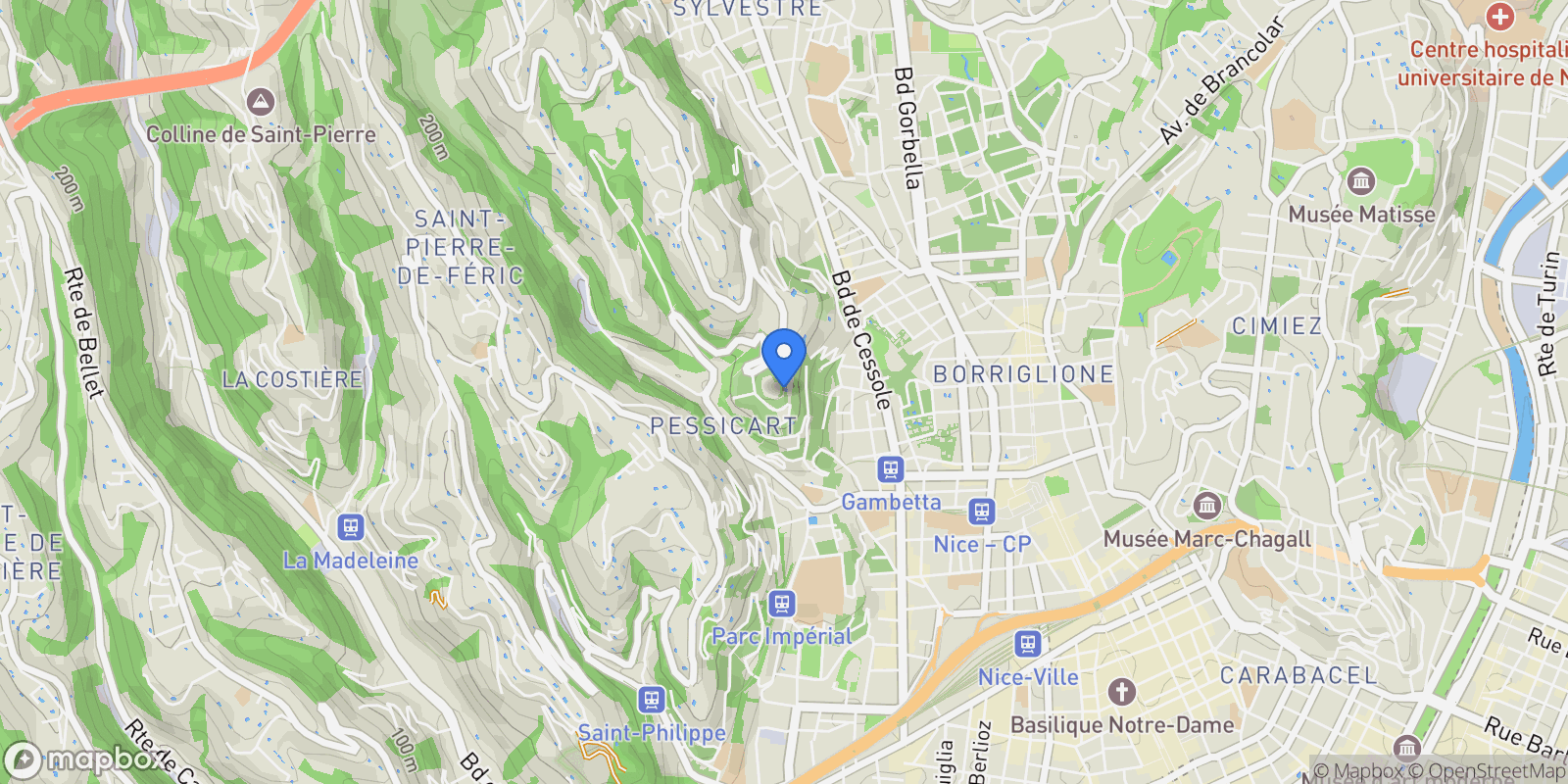 Map showing Nice, Provence-Alpes-Côte d'Azur, France.