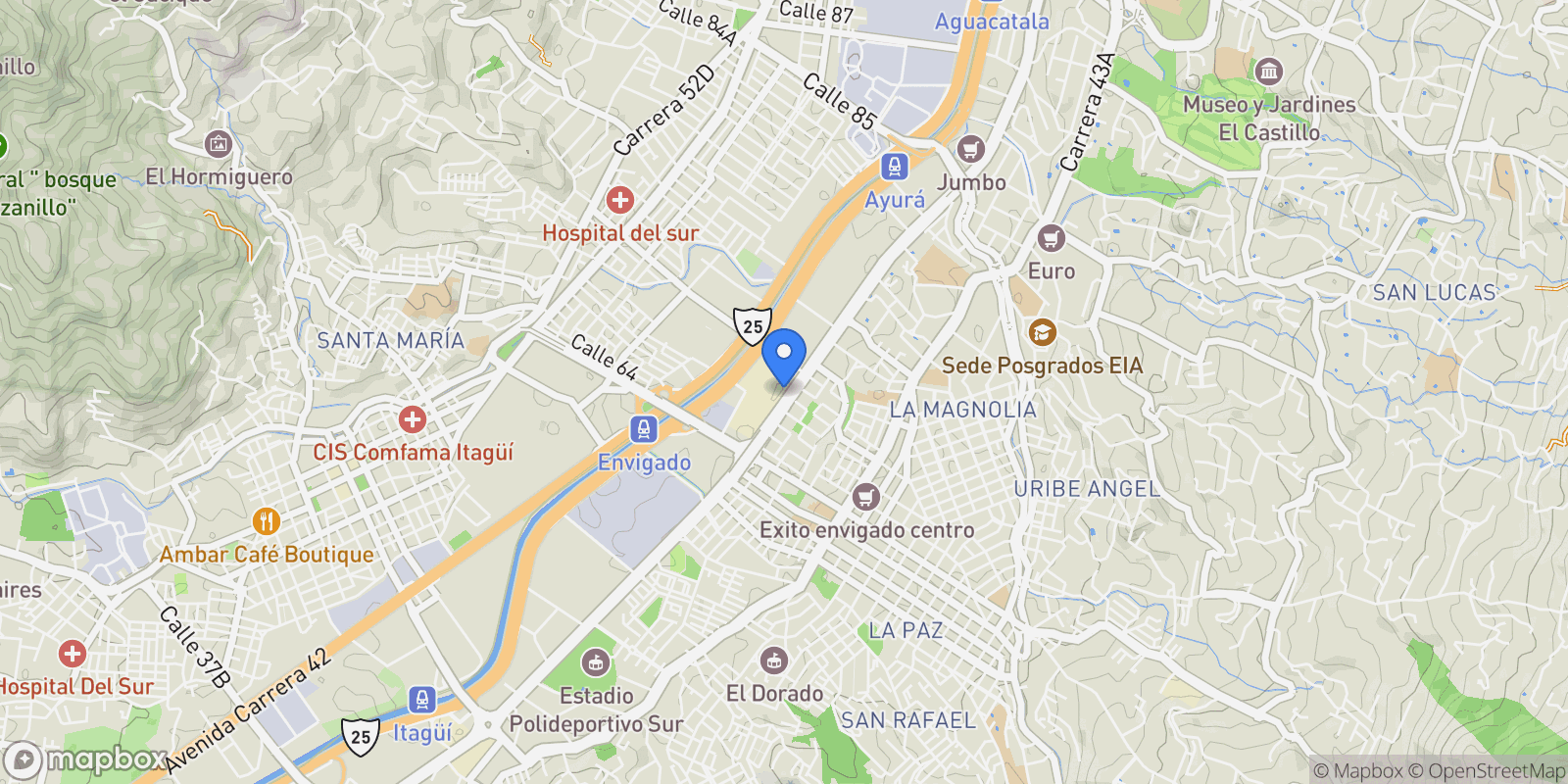 Map showing Envigado CALLE 27 A SUR # 45 84, Envigado, Antioquia, Colombia.