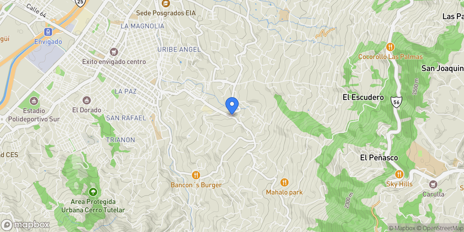 Map showing Envigado CARRERA 25 A 36 D SUR 85 LOMA DEL ESCOBERO, Envigado, Antioquia, Colombia.