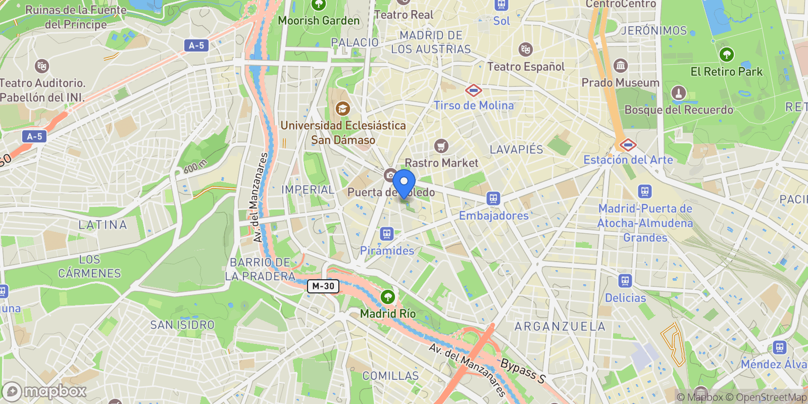 Map showing Madrid, Arganzuela, Madrid, Spain.