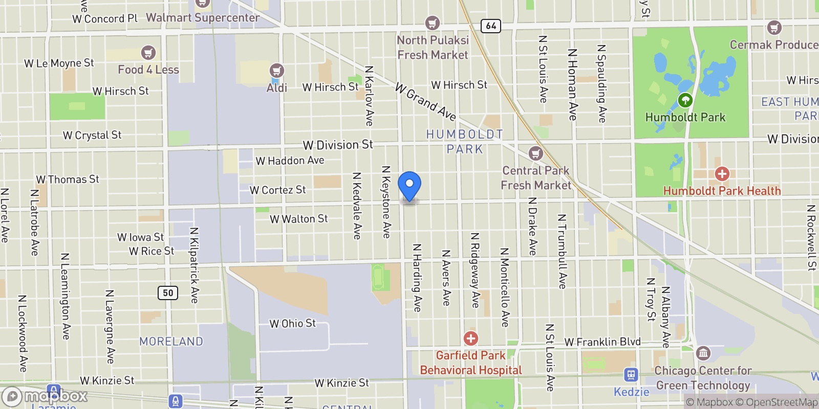 Map showing 3945 W Augusta Boulevard, Chicago, IL 60651, Chicago, Illinois, United States.