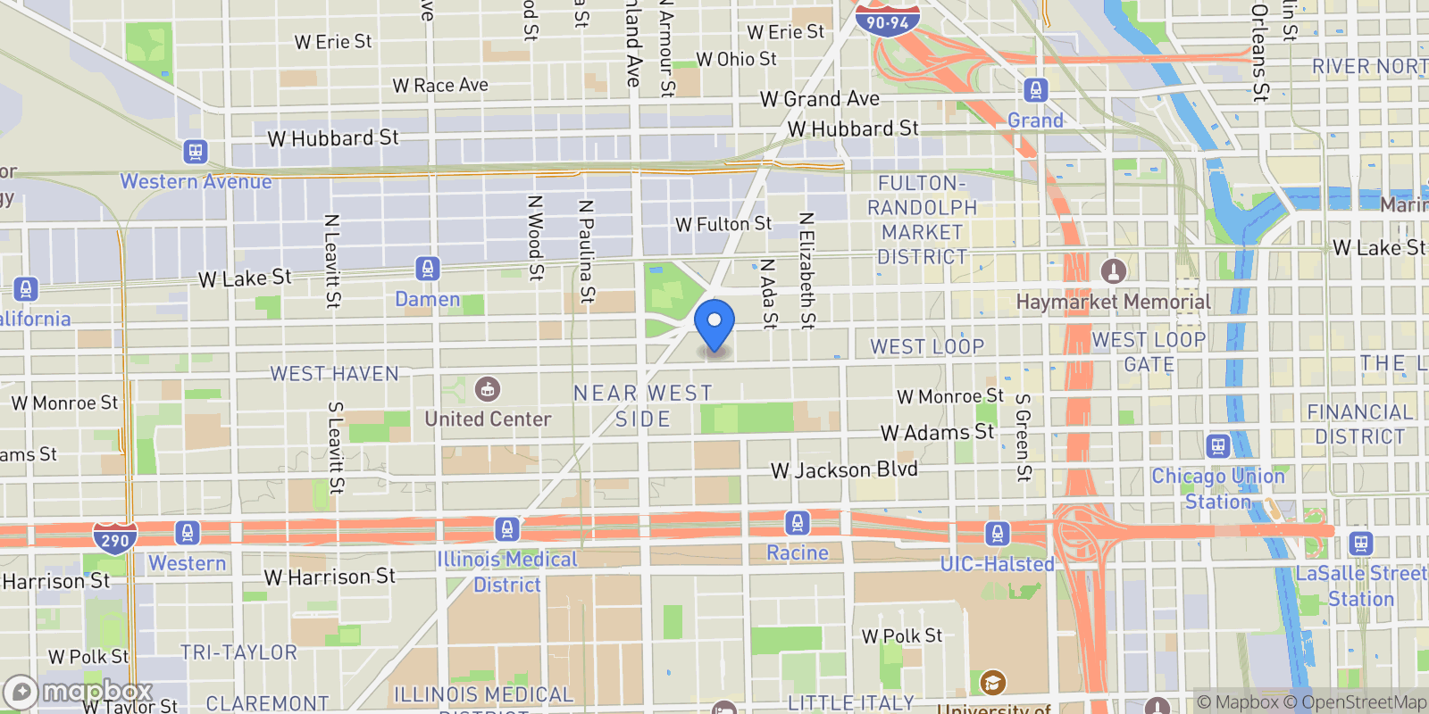 Map showing 1 N Bishop Street , 3, Chicago, IL 60607, Chicago, Illinois, United States.