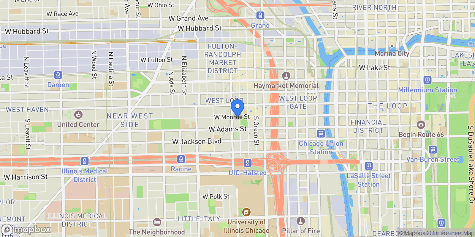 Map showing 100 South Sangamon Street , 4N, Chicago, IL 60607, Chicago, Illinois, United States.