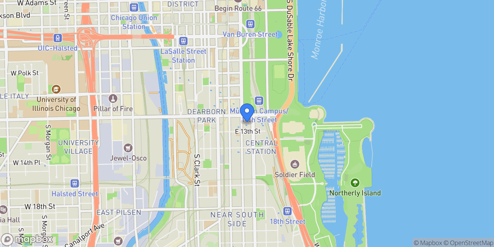Map showing 1250 S Indiana Ave 803, Chicago, IL 60605, Chicago, Illinois, United States.