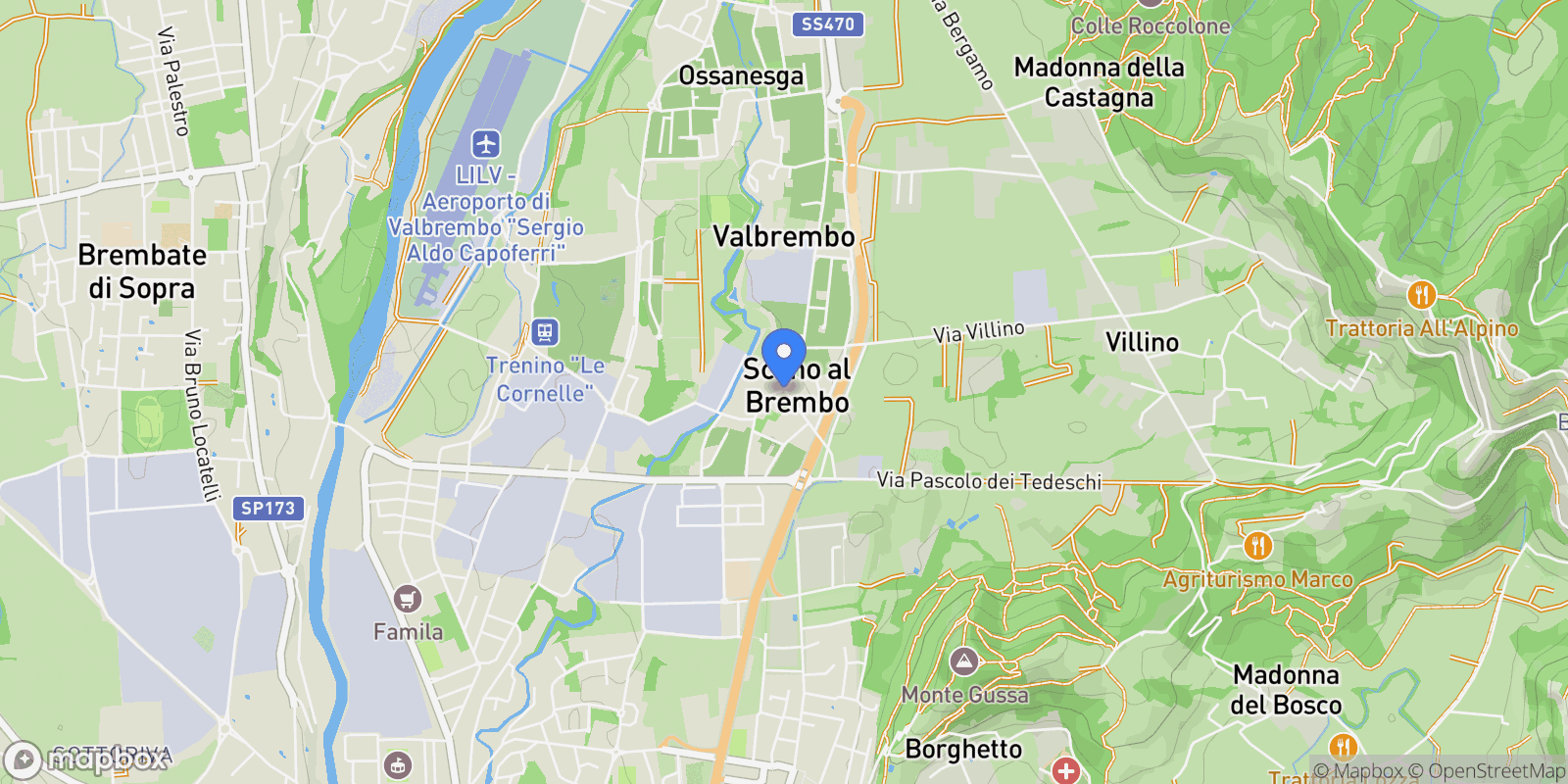 Map showing 24030 Valbrembo BG, Italia, Scano Al Brembo, Lombardy, Italy.
