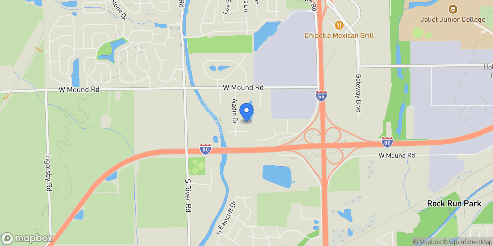 Map showing 24436 West Woodridge Way, Joliet, IL 60404, Joliet, Illinois, United States.