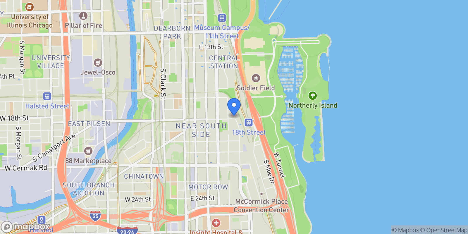 Map showing 310 E 18th St, Chicago, IL 60616, Chicago, Illinois, United States.