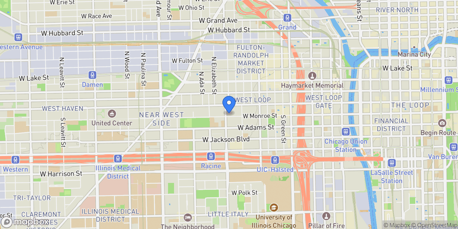 Map showing 1148 West Monroe Street , 6SE, Chicago, IL 60607, Chicago, Illinois, United States.