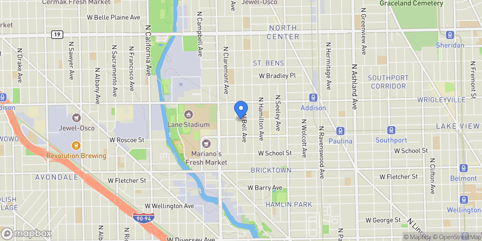 Map showing 2239 W Cornelia Avenue, Chicago, IL 60618, Chicago, Illinois, United States.