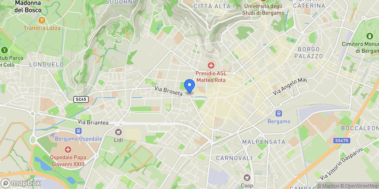 Map showing Via Francesco Nullo, 1, 24122 Bergamo BG, Italy, Bergamo, Lombardy, Italy.