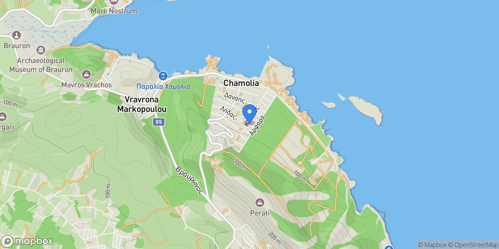 Map showing Markopoulo Mesogaias, Attica, Greece.