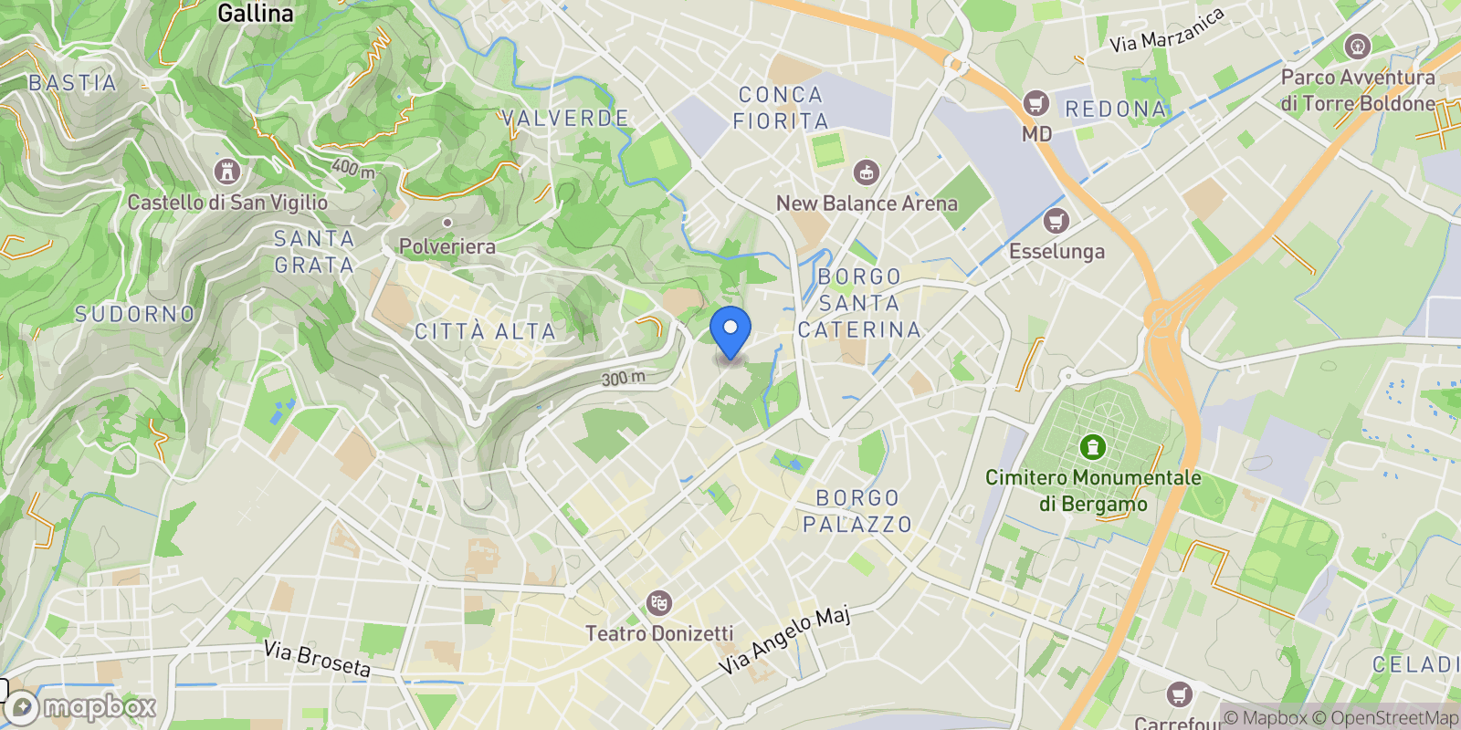Map showing Via San Tomaso, 24121 Bergamo BG, Italia, Bergamo, Lombardy, Italy.