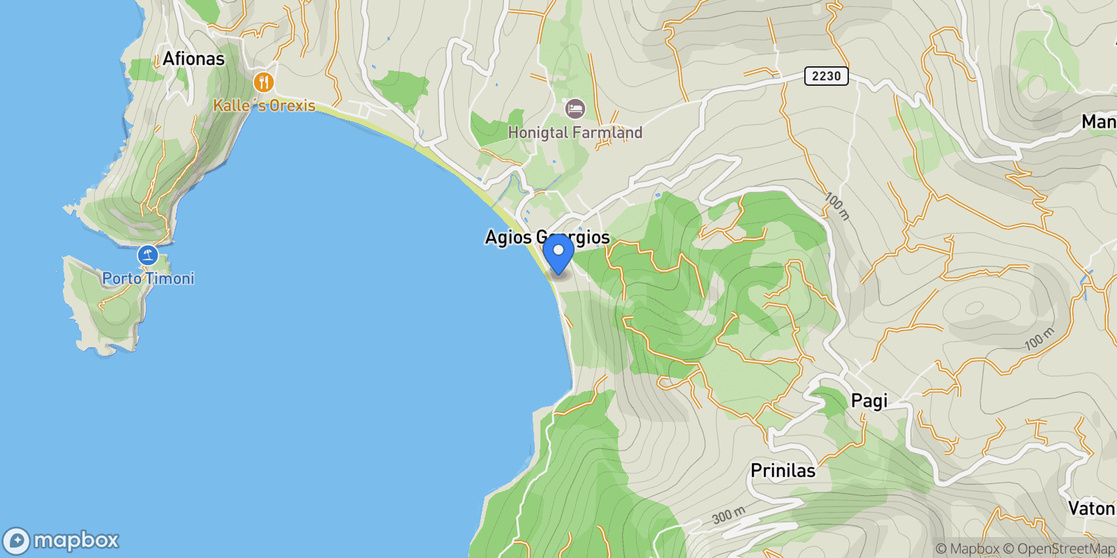 Map showing Northern Corfu, Peloponnese, Western Greece and the Ionian, Greece.