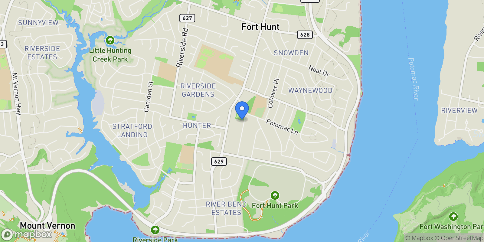 Map showing 8628 Plymouth Road , Alexandria, VA 22308, Fort Hunt, Virginia, United States.