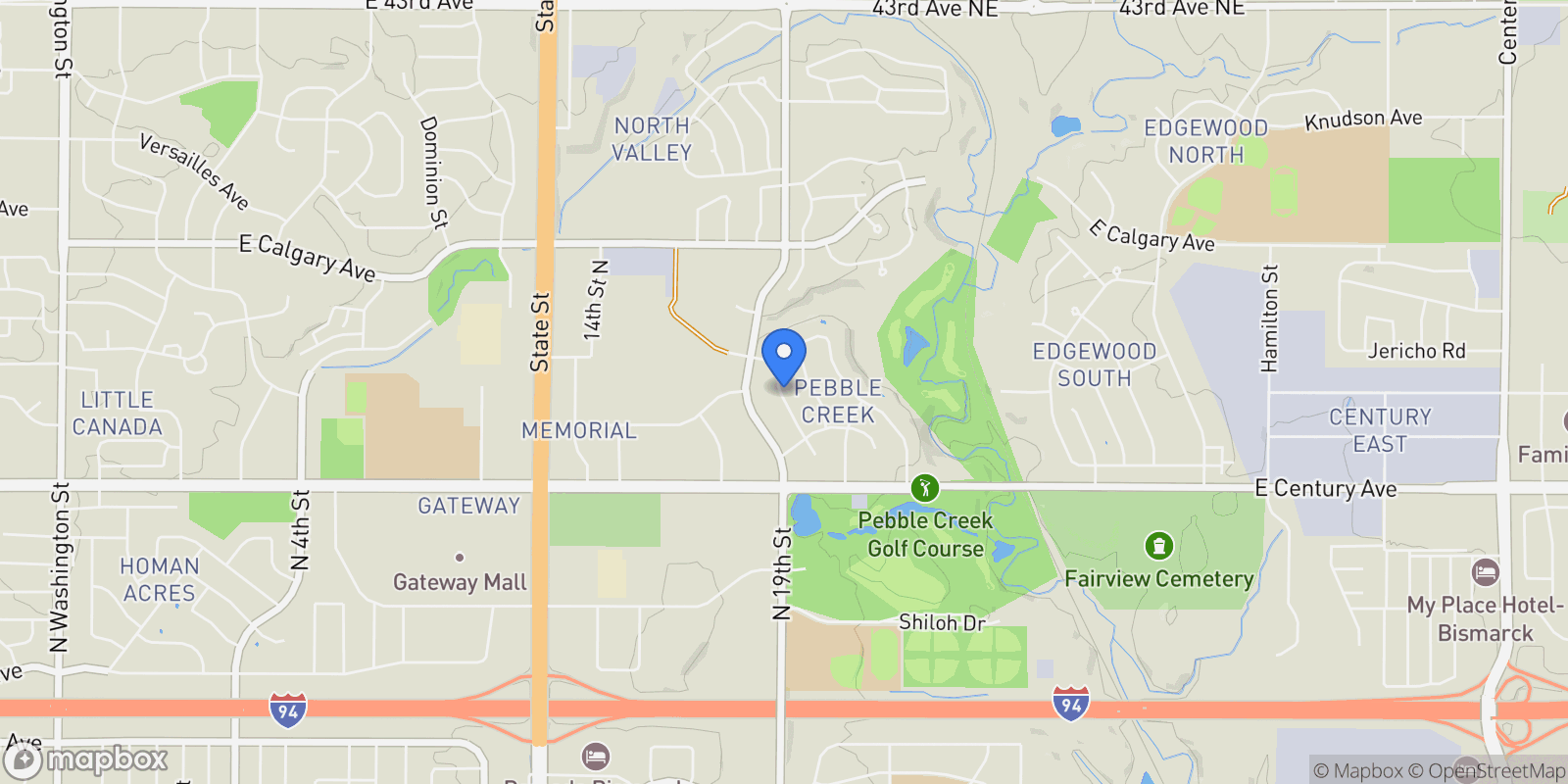 Map showing 1901 Oregon Drive, Bismarck, ND 58503, Bismarck, North Dakota, United States.