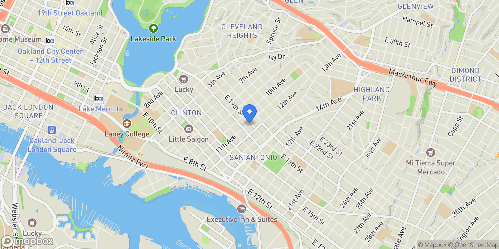 Map showing 1864 11th Ave, Oakland, California, United States.