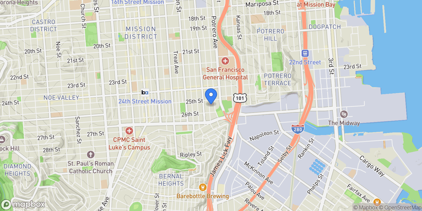 Map showing 1339-1341 York Street, San Francisco, California, United States.