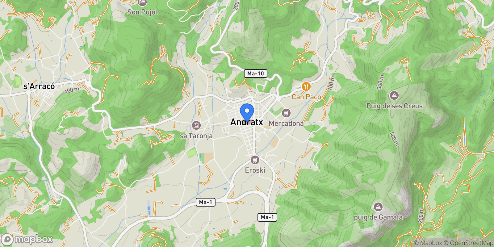 Map showing 07150 Andratx, Illes Balears, España, Andratx, Balearic Islands, Spain.