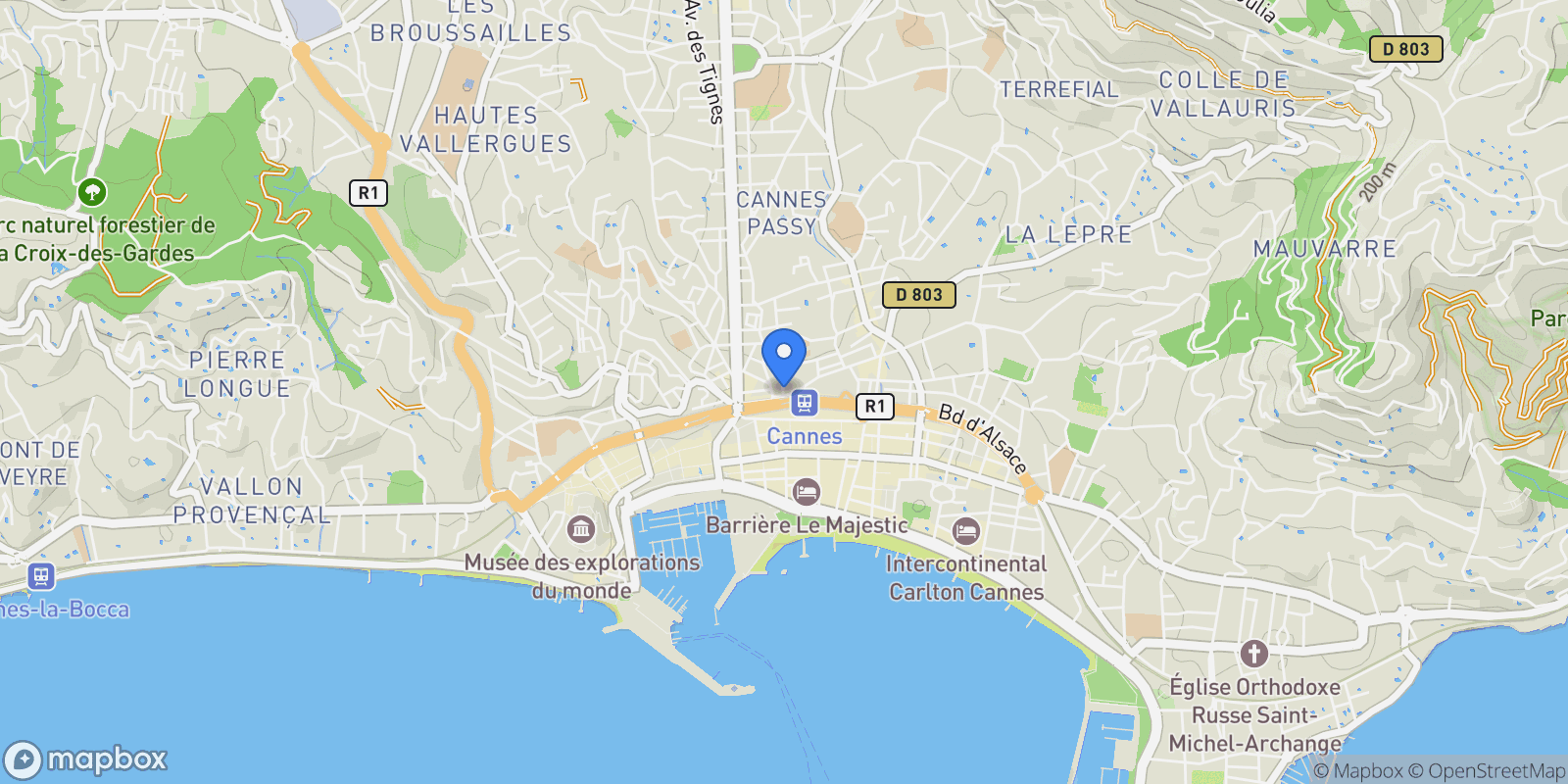 Map showing Cannes, Provence-Alpes-Côte d'Azur, France.