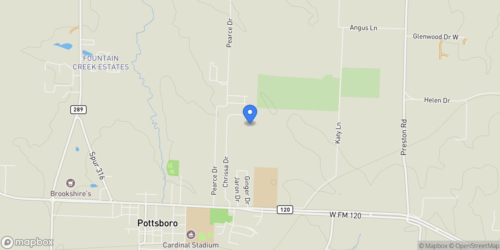 Map showing 209 Chrissa Drive, Pottsboro, TX 75076, Pottsboro, Texas, United States.