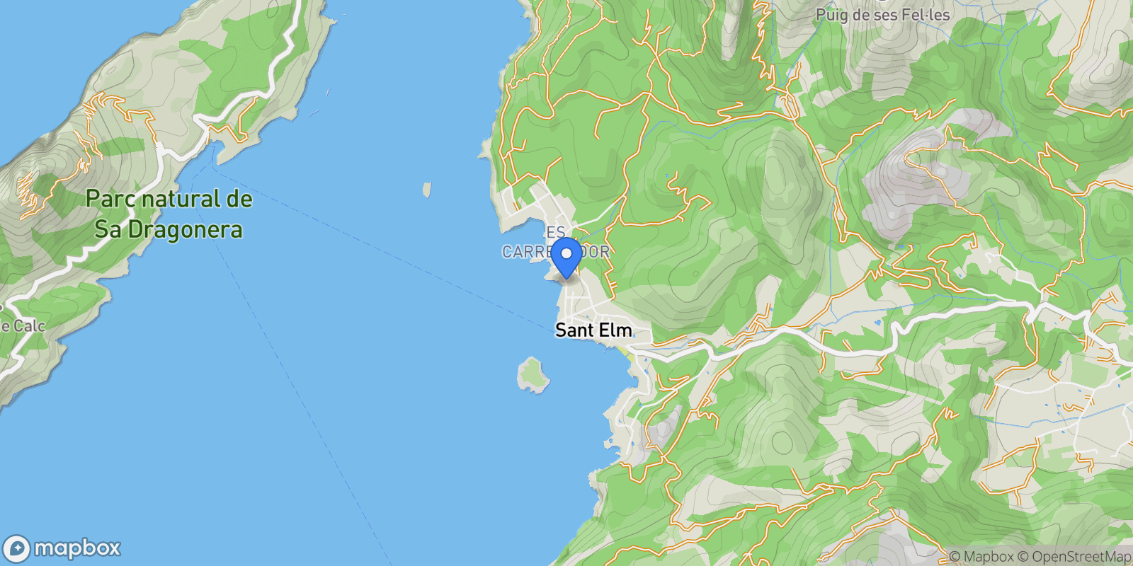 Map showing Carrer Cala en Basset, 07159 Sant Elm, Illes Balears, España, Sant Elm, Andratx, Balearic Islands.