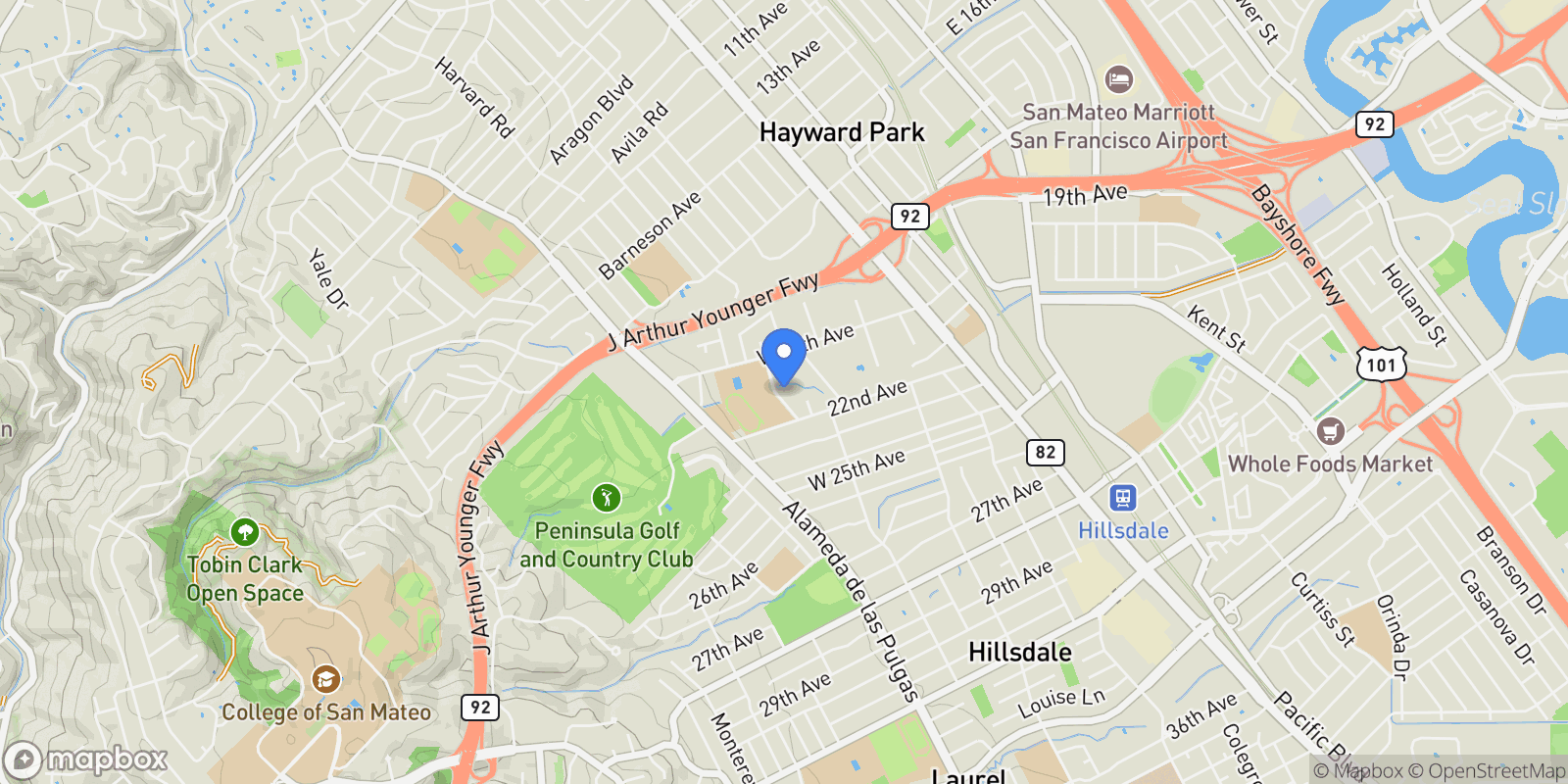 Map showing 2105 Stratford Way, San Mateo, California, United States.