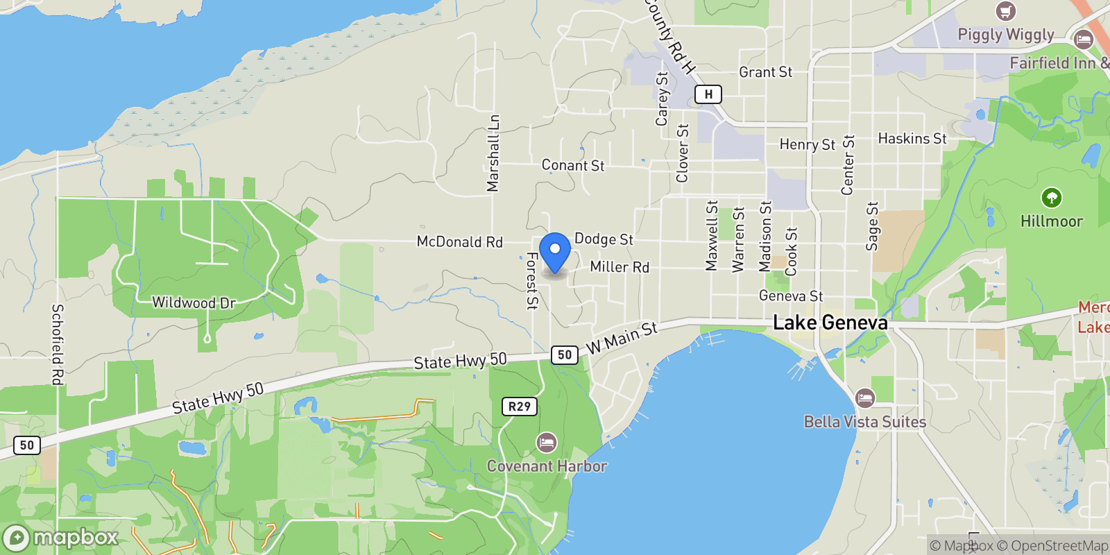 Map showing 1800 Miller Road , Lake Geneva, WI 53147, Lake Geneva, Wisconsin, United States.