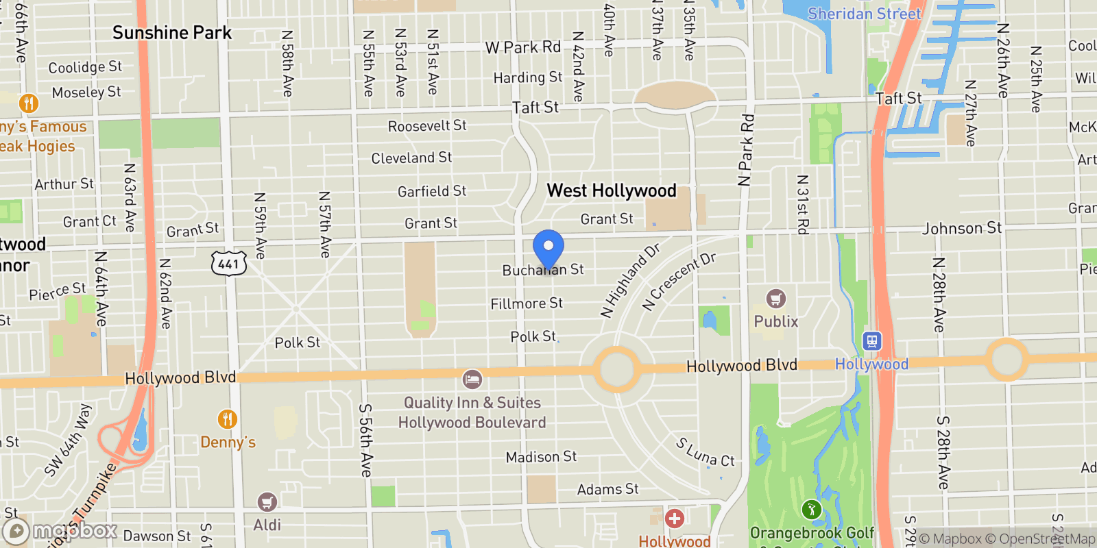 Map showing 4400 Buchanan Street, Hollywood, Florida, United States.