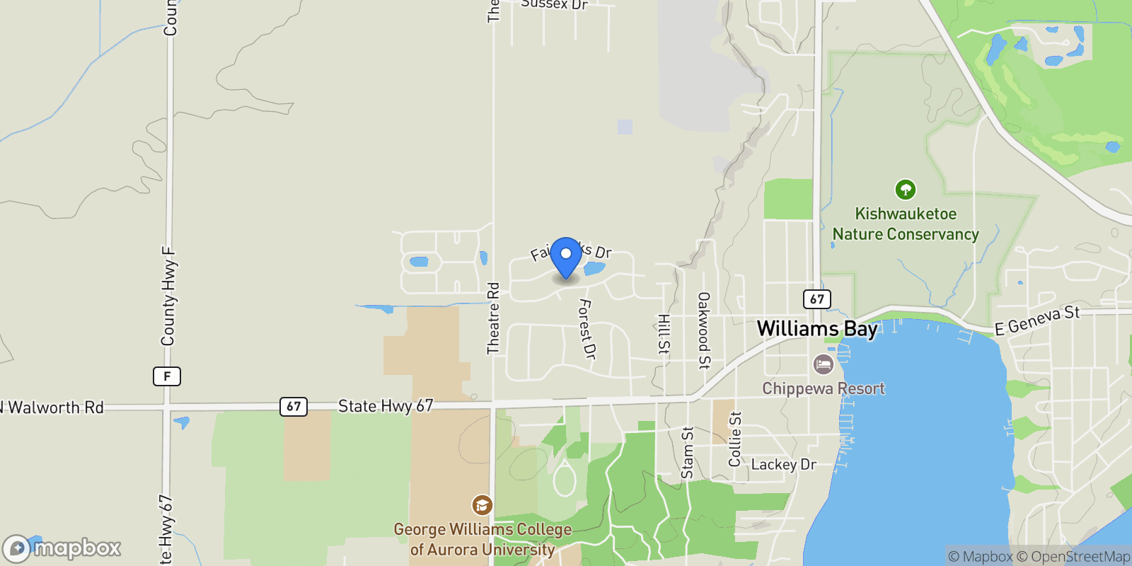 Map showing 406 Lakewood Drive , Williams Bay, WI 53191, Williams Bay, Wisconsin, United States.
