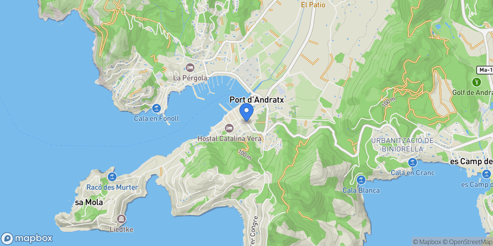 Map showing Carrer d'Antoni Calafat Toni Pino, 07157, Illes Balears, España, Port d'Andratx, Andratx, Balearic Islands.