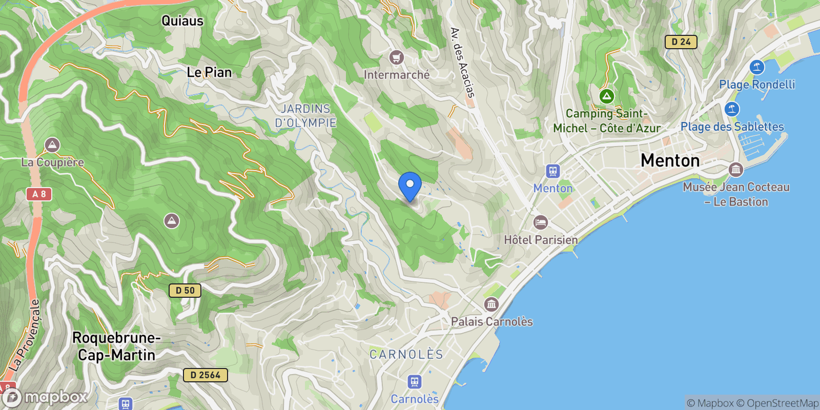 Map showing 1668 Corniche des Serres de la Madone, Menton, Provence-Alpes-Côte d'Azur, France.