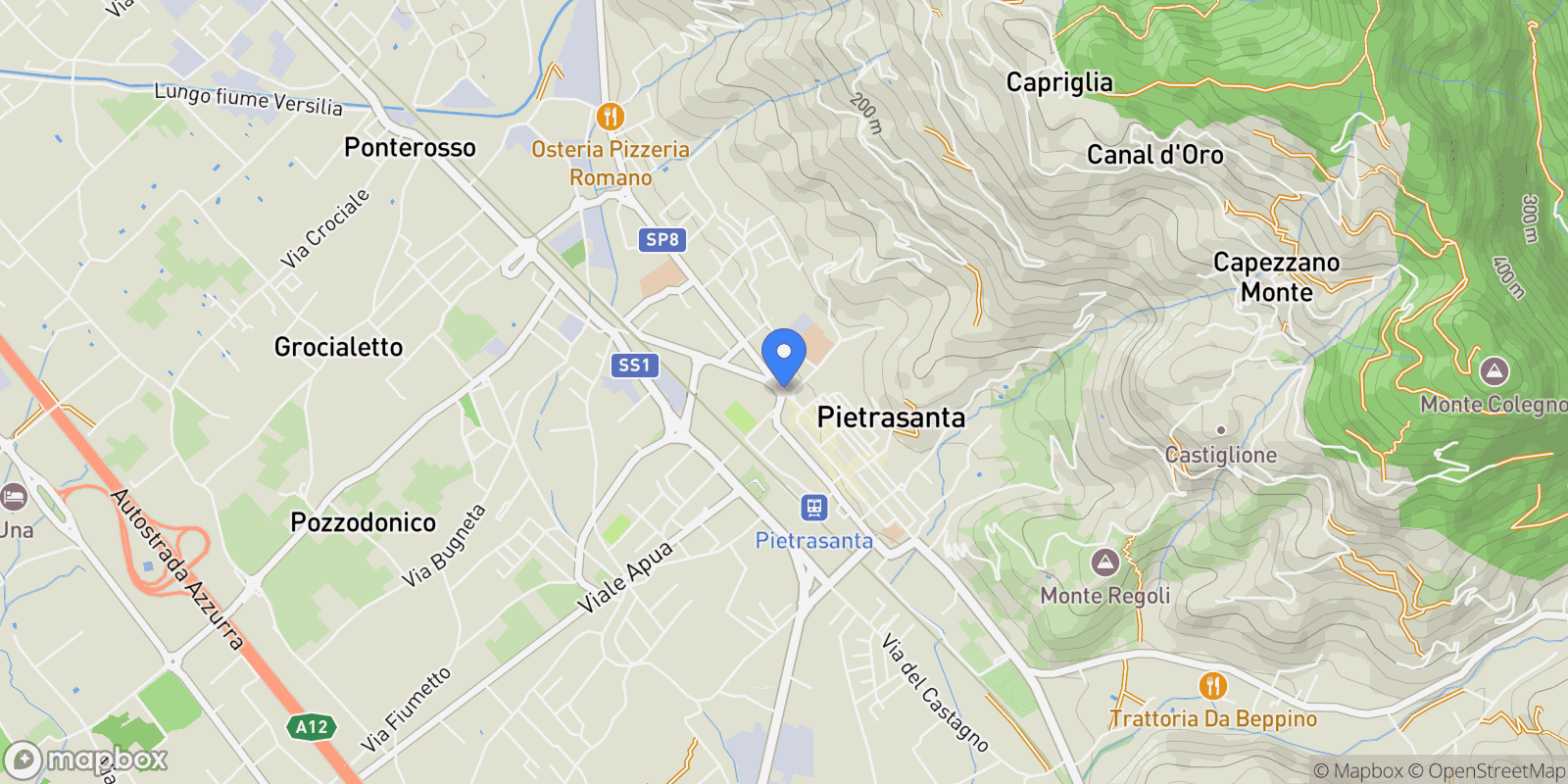 Map showing Pietrasanta, Tuscany, Italy.