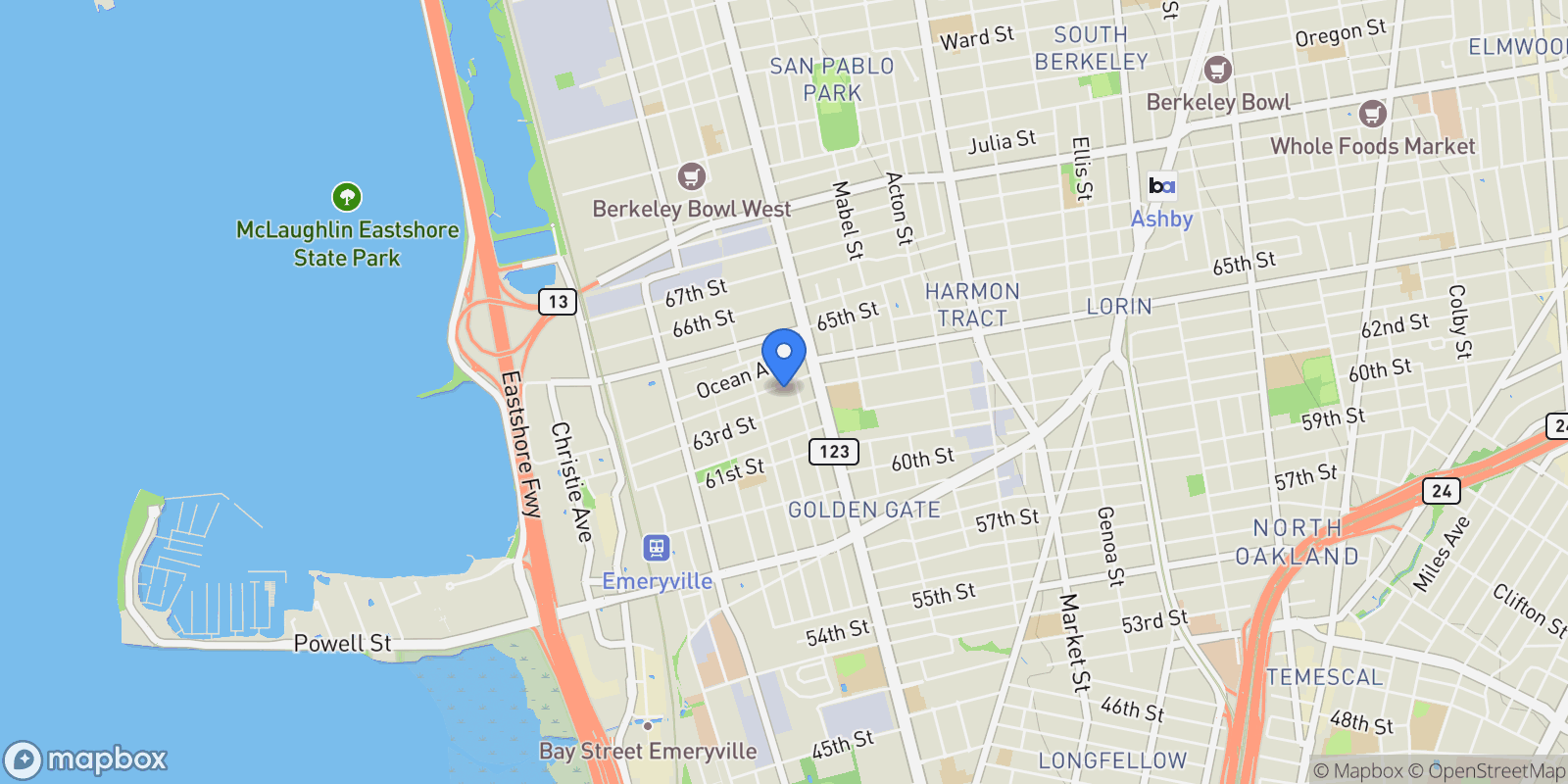 Map showing 1161 64Th St, Oakland, California, United States.