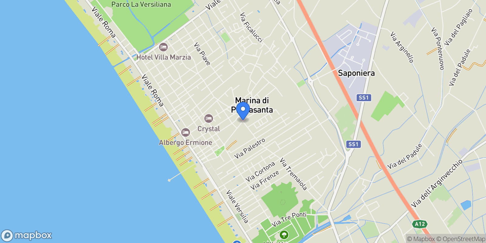 Map showing Marina di Pietrasanta, Tuscany, Italy.