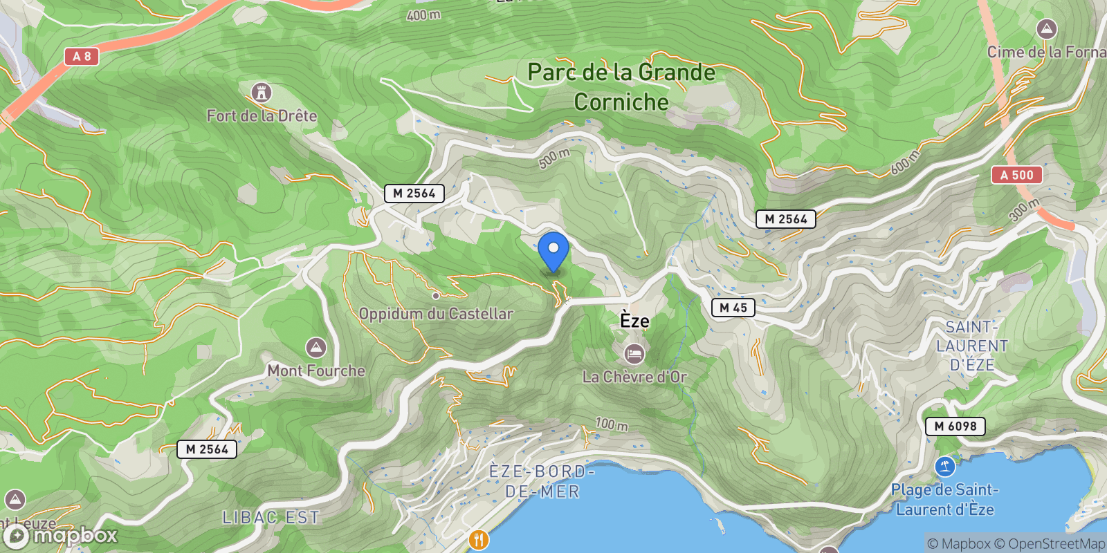 Map showing Èze, U 06360, Èze, Provence-Alpes-Côte d'Azur, France.