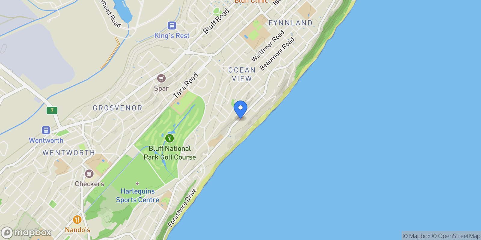 Map showing Bluff, KwaZulu-Natal, South Africa.