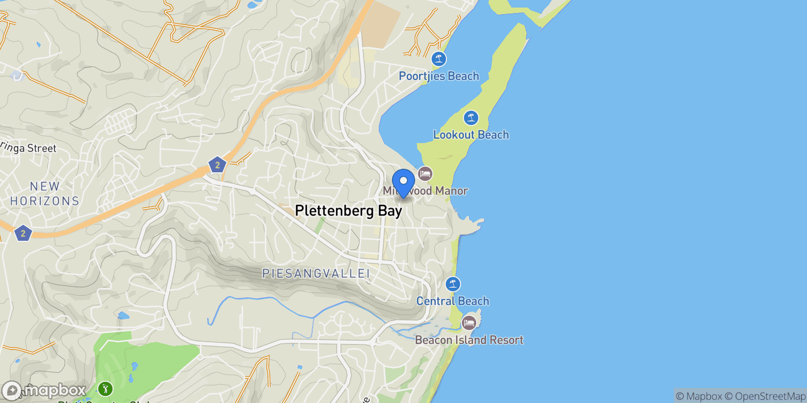 Map showing 15 Hill Crescent, Plettenberg Bay, WC 6600, Plettenberg Bay, Western Cape, South Africa.